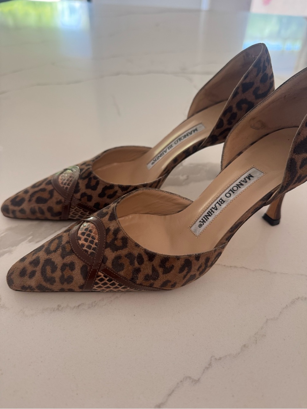 Manolo Blahnik Leopard-Print D'Orsay Pump in Brown
